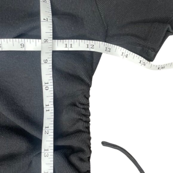 Zara Black Bodycon Ruched Ribbed Knit Short Sleeve Dress Size Medium Goth - Picture 5 of 8